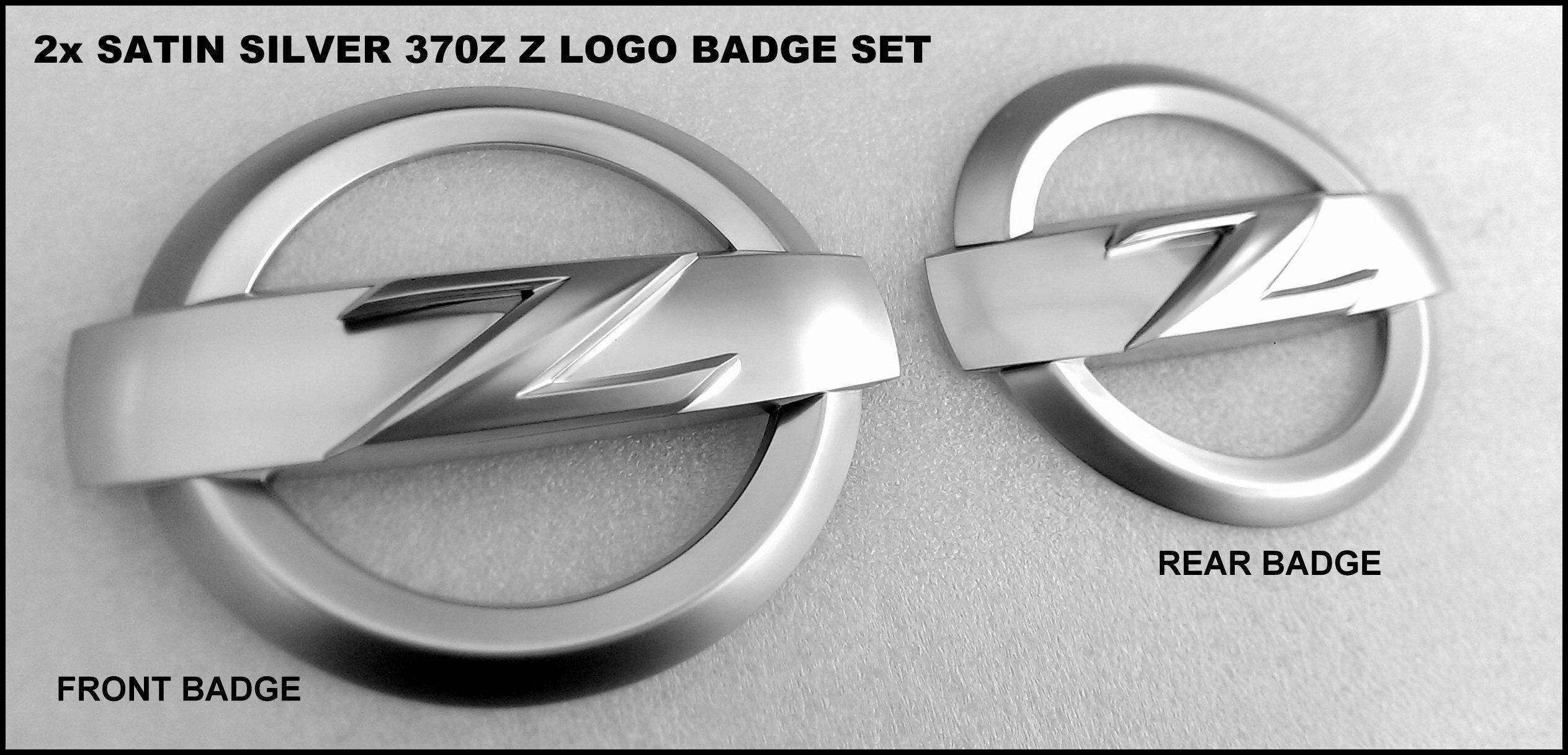 2x Satin Silver 370z Z Logo Emblem Badge Front + Rear Set