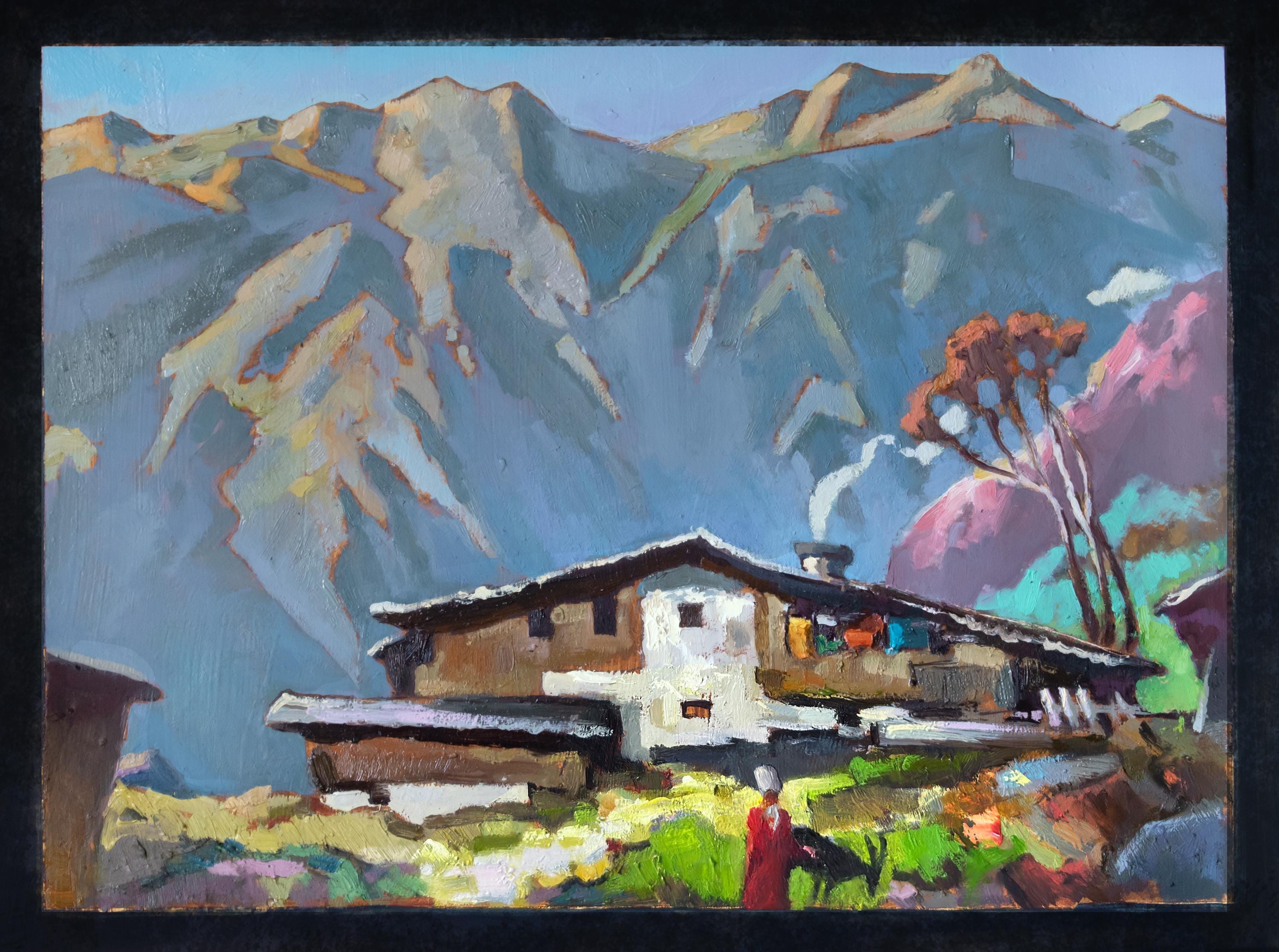 Large Oil Painting Abstract Mountain Landscape Original Art - Home Room ...