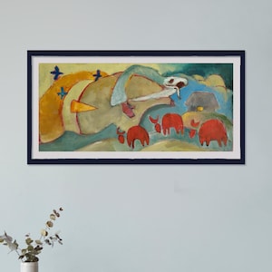 Ukrainian Ethnic Art - Original Oil Painting on Canvas - Landscape Abstract Art - Room Wall Decor