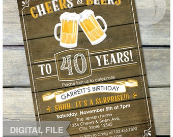 surprise 40th birthday invitation cheers beers invite etsy