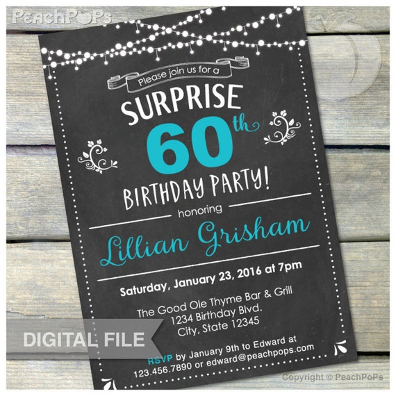 60th Surprise Birthday Chalkboard Invitation Birthday Party | Etsy