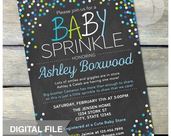 Baby Sprinkle Shower Chalkboard Invitation Baby Boy Blue Green Confetti - DIGITAL Printable Invite - 5” x 7” JPG