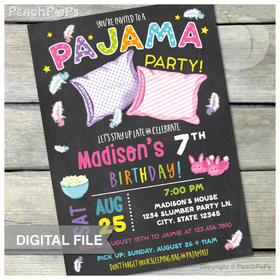 Pajama Party Invitation Slumber Party Birthday Sleepover | Etsy