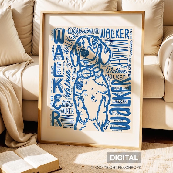 Custom Dog Portrait, Badly 100% Hand-Drawn Dog Art, DIGITAL Trendy Pet Typography Poster, Pet Parent Gift, Cat Painting Modern Wall Art