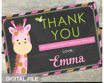 Giraffe Birthday Thank you Chalkboard Safari - Pink - Thank You - 4” x 6” - DIGITAL Printable JPG