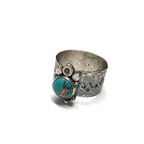 Turquoise Ring with yellow Sapphire in Sterling Silver- Size 7