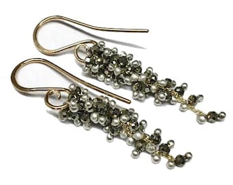 Small Pyrite Wisteria Earrings in 14k Yellow Goldfilled and/or Sterling Silver