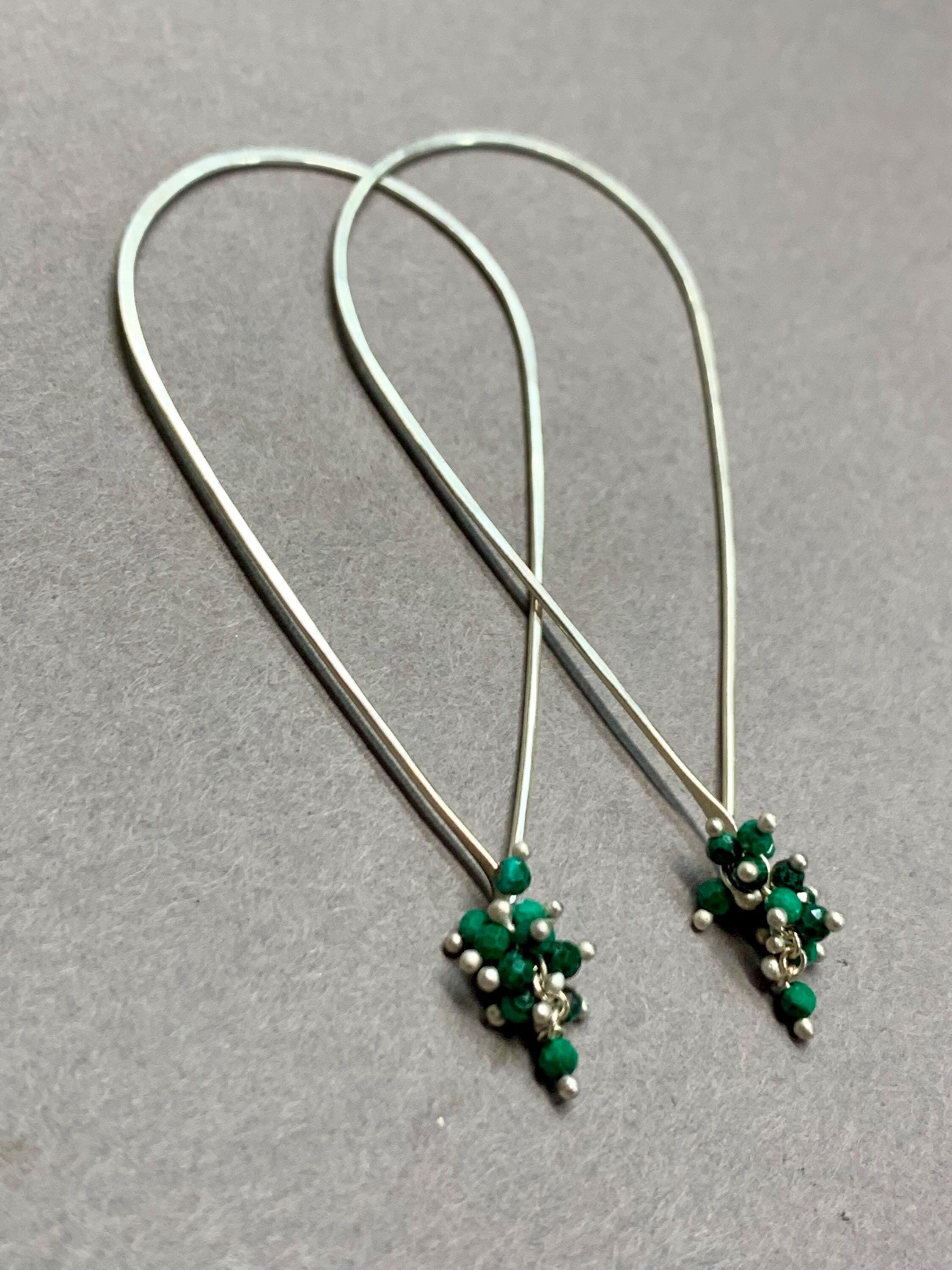 Malachite Tear Hoop Earrings in Sterling Silver and or 14k Yellow Goldfilled Options