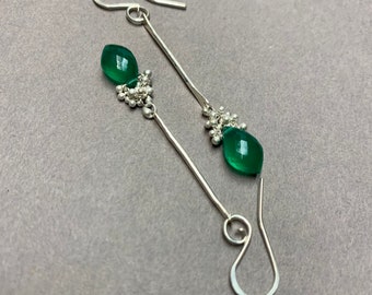 Green Onyx Briolette Stick Earrings in Sterling Silver