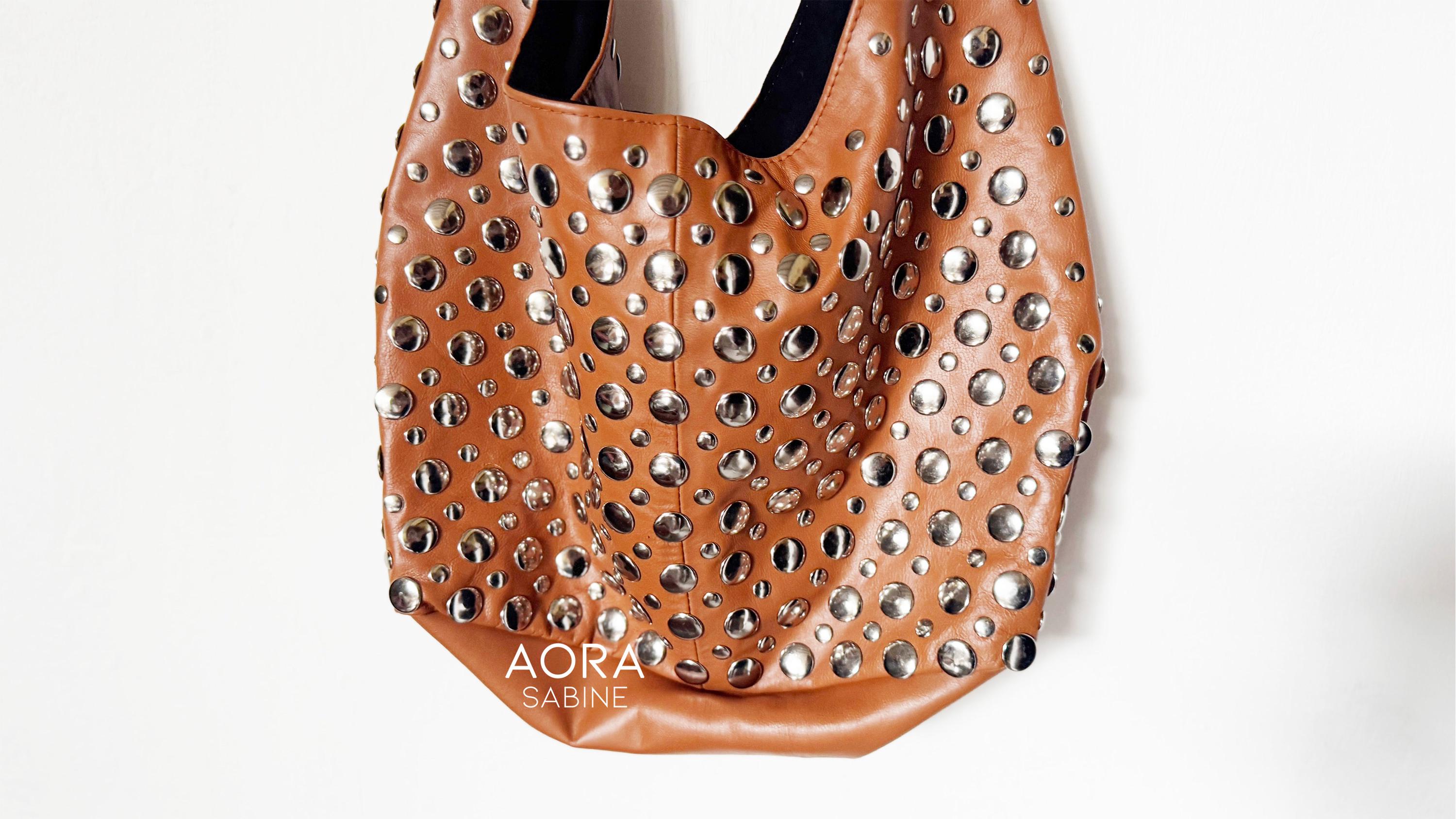 Studded Leather Shoulder Bag Brown Color Large Size - Etsy