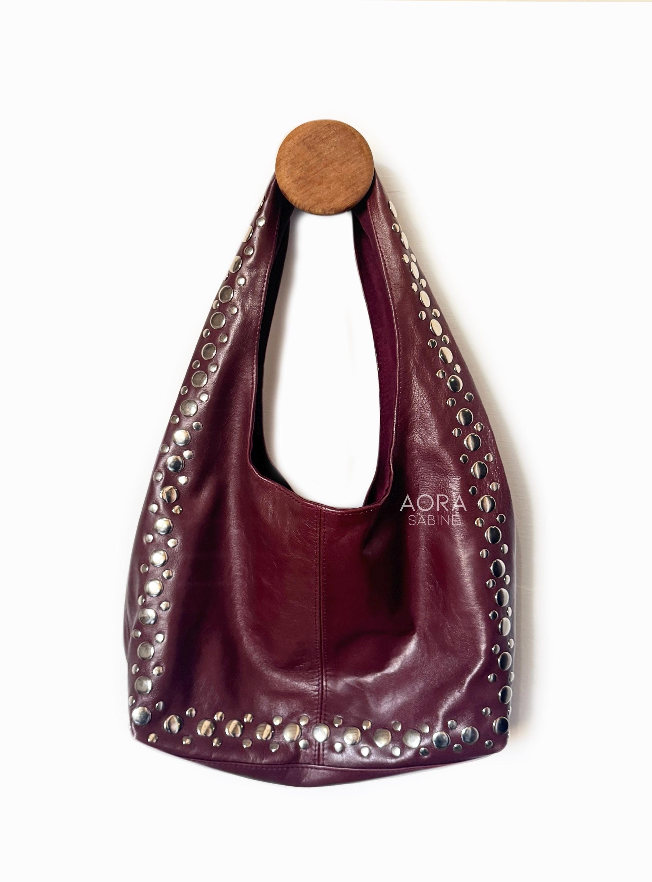 Prüne - Women\'s Burgundy Leather Studded Backpack Mini Bag Rock Valley Backpack – Old Trend main image 3