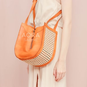 Putu Rattan Bag, Gift for Her, Summer Bag, Rattan Leather, Leather Bag, Bali Bag, Handmade Bag, Woven, Webbing Rattan, Birthday Gift