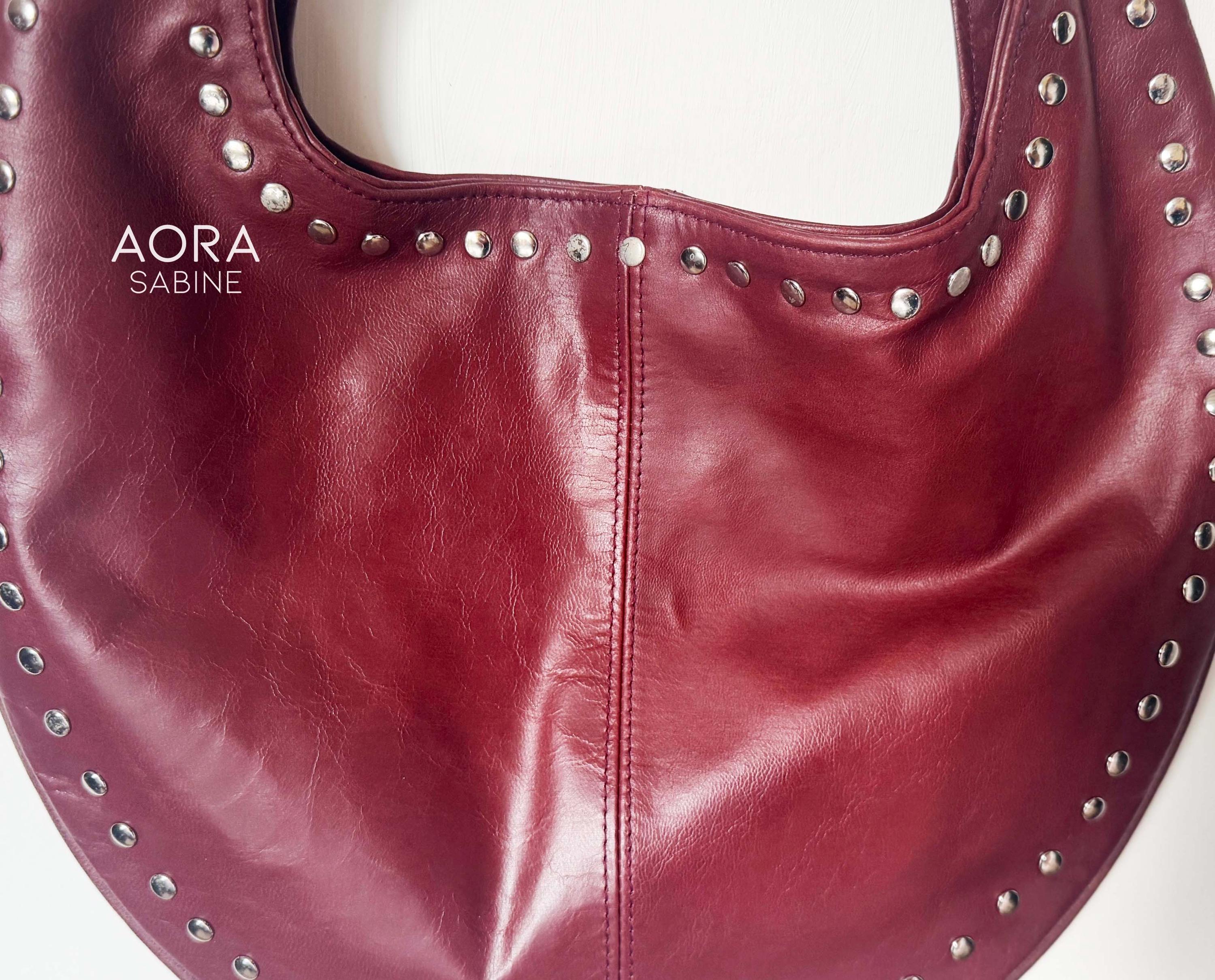 Studded Leather Tote Bag Maroon Color - Etsy Canada