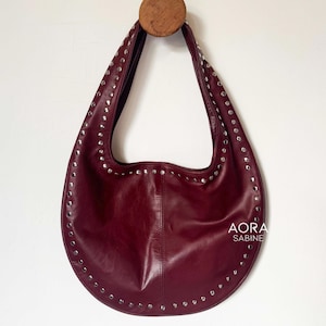 Studded Leather Hobo Bag: Silver Stud Detail, Lightweight