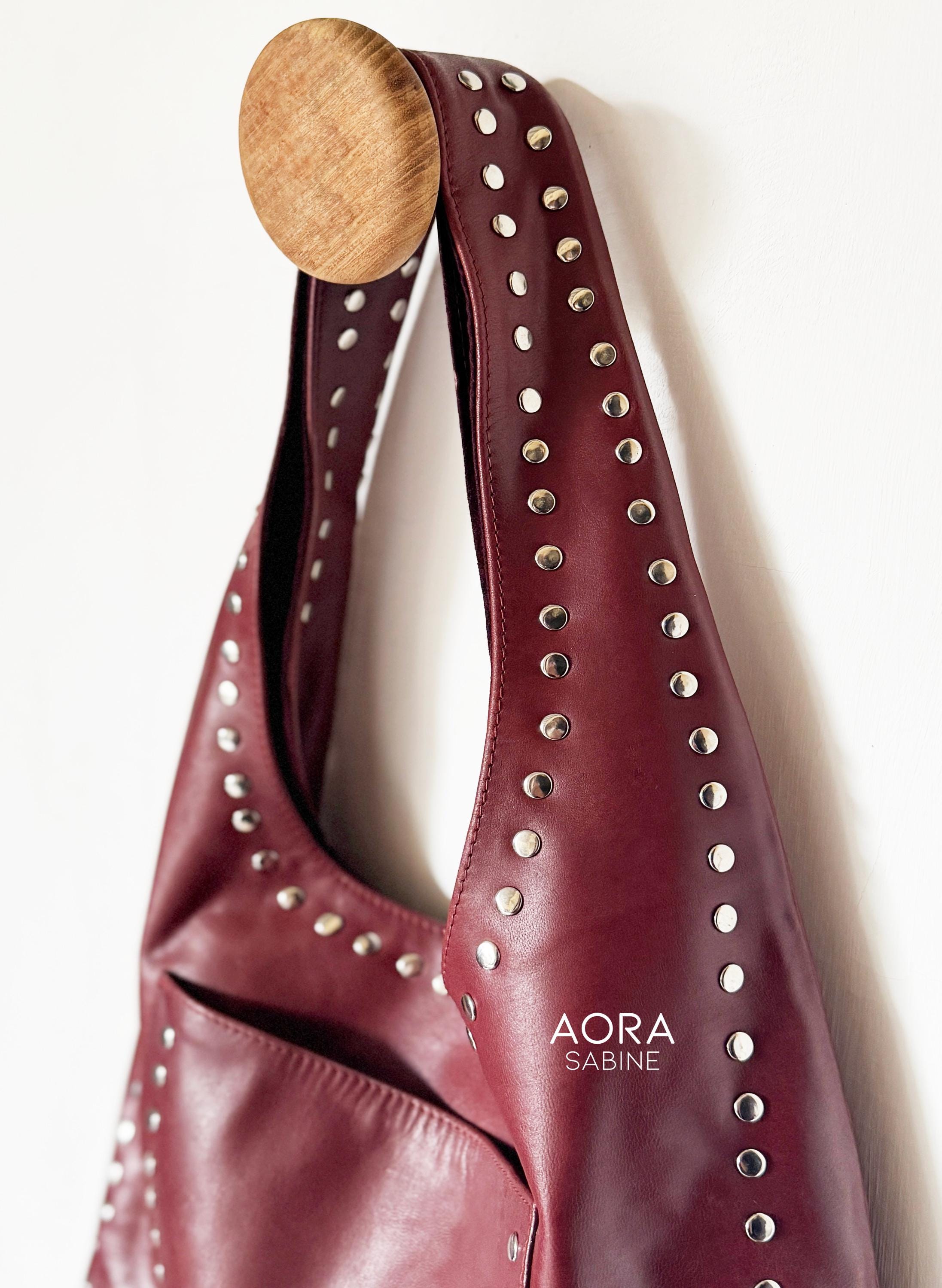 Women\'s Burgundy Studded Tote Bag Studded Leather Tote Bag Maroon Color - Etsy Canada main image 3