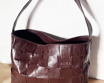 Handwoven Leather Hobo Bag - Chocolate