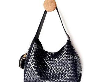 Handwoven Genuine Leather Hobo Bag, Tie Knot Bag, Woven Leather Bag, Braided Hobo Bag, Handwoven Tote Bag, Weaving Bag