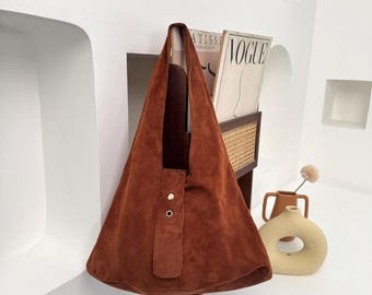 Suede Leather Hobo Bag, Minimalist Bag, Simple Bag, Slouchy