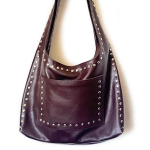 Studded Leather Slouchy Bag: Dark Brown Bali Bag