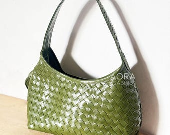 Handwoven Genuine Leather Hobo Bag, Tie Knot Bag, Woven Leather Bag, Braided Hobo Bag, Handwoven Tote Bag, Weaving Bag