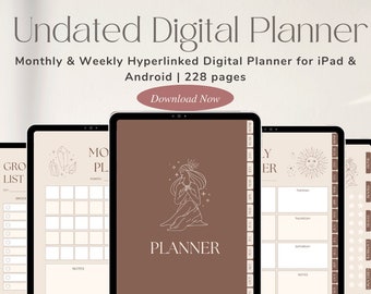 Planificador digital sin fecha GoodNotes iPad Android Boho Cosmic / Año, Mes, Semana, Libro, Viajes, Entrenamiento, Organizador de comestibles / Descarga instantánea