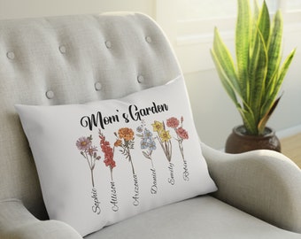 Personalized Mom's & Grandma's Garden Pillow | Custom Birth Flower Design | Customized Name Cushion | Mother's Day Gift Ideas | Cotton | EU