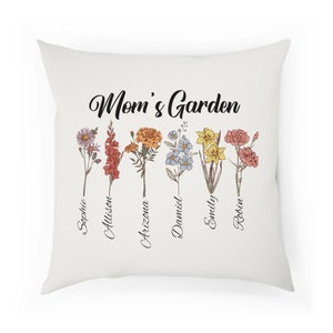 Almohada de jardín personalizada para mamá y abuela / Nombre personalizado Diseño de flores de nacimiento / Funda de almohada de algodón / Regalo del Día de la Madre / Envíos desde la UE 18.1"×18.1"(46x46cm)