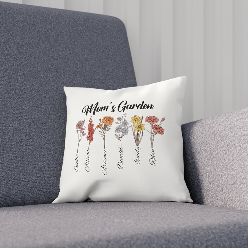 Almohada de jardín personalizada para mamá y abuela / Nombre personalizado Diseño de flores de nacimiento / Funda de almohada de algodón / Regalo del Día de la Madre / Envíos desde la UE imagen 3
