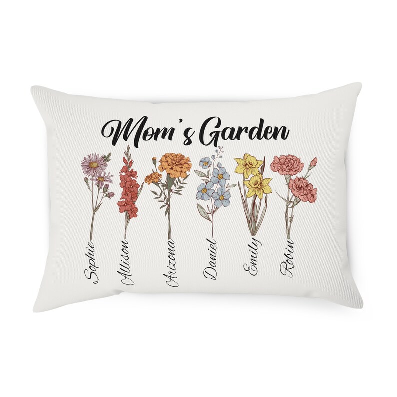 Almohada de jardín personalizada para mamá y abuela / Nombre personalizado Diseño de flores de nacimiento / Funda de almohada de algodón / Regalo del Día de la Madre / Envíos desde la UE 19.7"×13.8"(50x35cm)