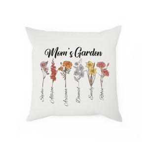 Almohada de jardín personalizada para mamá y abuela / Nombre personalizado Diseño de flores de nacimiento / Funda de almohada de algodón / Regalo del Día de la Madre / Envíos desde la UE 15.7"x15.7"(40x40cm)