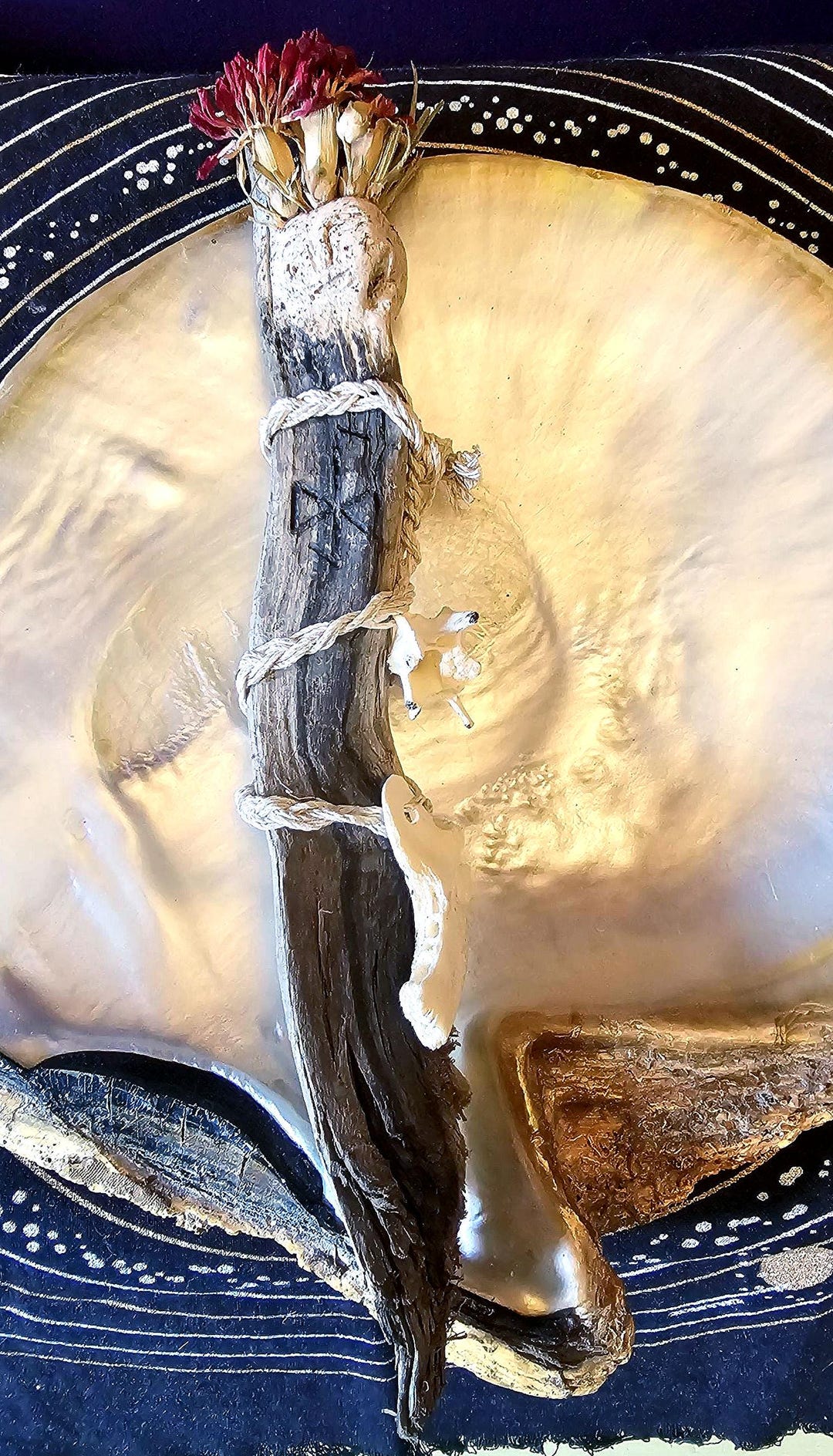 House Spirit Talisman, Rune Burned Driftwood, Sculpted Face, Dried ...