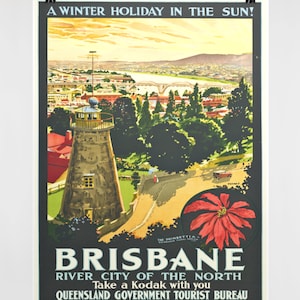 Póster de viaje de Australia vintage, Impresión de viaje de Brisbane vintage, Póster de viaje de Brisbane vintage, Arte de pared retro, Póster de viaje de Brisbane
