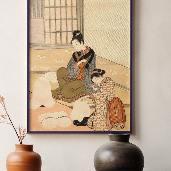 Suzuki Harunobu -Evening Snow on the Heater, Digitally Remastered Vintage Japanese Fine Art Print, Fine Japanese Art Print, DIGITAL DOWNLOAD