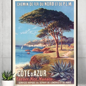 Vintages Cote D'Azur Plakat, Sommer an der Cote D'Azur, Vintages Reiseplakat, Vintages französisches Urlaubsplakat, Vintages französisches Reiseplakat