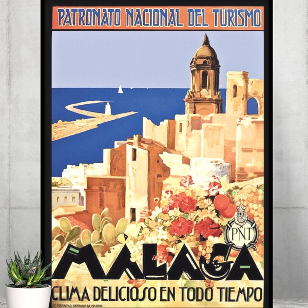 Malaga Spain Travel Print, Visit Spain Print, PRINTABLE Art, Vintage Travel Poster, Vintage Spain Travel Poster, Vintage Travel Wallart