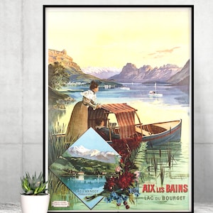 Cartel de viaje francés vintage, cartel de viaje vintage de Aix, cartel de turismo francés vintage, impresión francesa vintage de 1900, impresión de viaje vintage