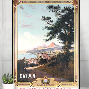 Póster de viaje en tren francés vintage, Póster de viaje de Evian vintage, Póster de tren vintage, Póster PLM francés vintage, Impresión de viaje en tren francés