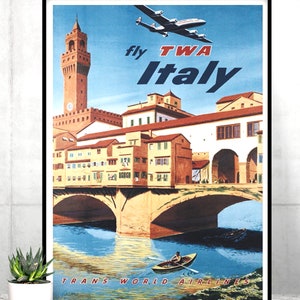 Póster TWA de Italia vintage, Póster de viaje de Italia antigua, Póster de avión vintage, Impresión de aviación italiana vintage, Impresión TWA italiana antigua, Impresión TWA