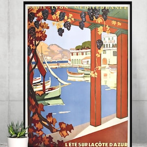 Vintages Cote D'Azur Plakat, Sommer an der Cote D'Azur, Vintages Reiseplakat, Vintages französisches Urlaubsplakat, Vintages französisches Reiseplakat