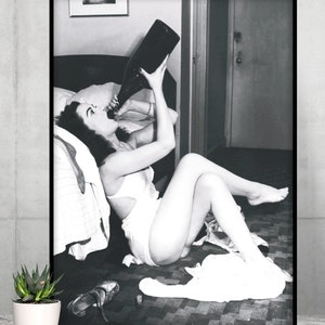 Vintage Prohibition Wall art, Woman Drinking Champagne Photo, Vintage Prohibition Photo, Black and White Prohibition Photo, Digital Download