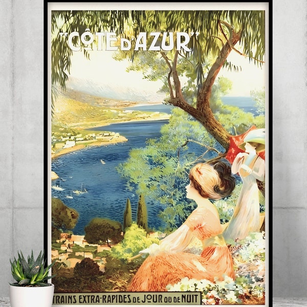 Vintage French Travel Poster, Vintage Cote D'Azur Travel Poster, Vintage French Tourism Poster, Vintage French Beach Poster, French Poster