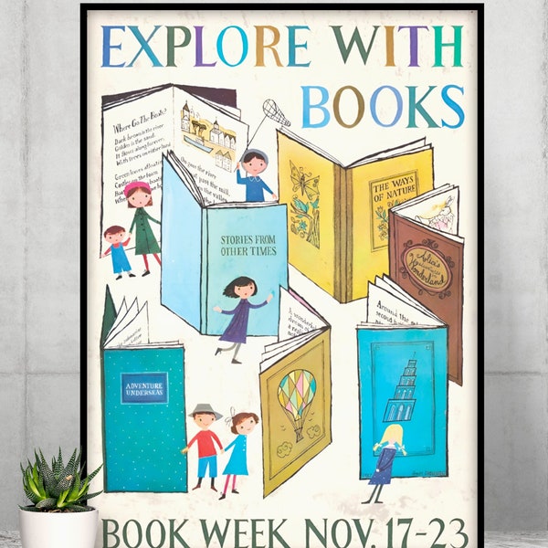 Vintage Book Week Poster, Vintage Book Club Print, Book Readers Wallart, Vintage Book Reader Poster, Vintage Library Poster,DIGITAL DOWNLOAD