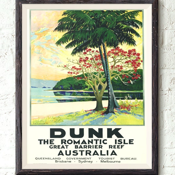 Vintage Australia Travel Poster, Vintage Barrier Reef Print, Vintage Barrier Reef Poster, Retro Wall Art, Barrier Reef Travel Poster,Digital