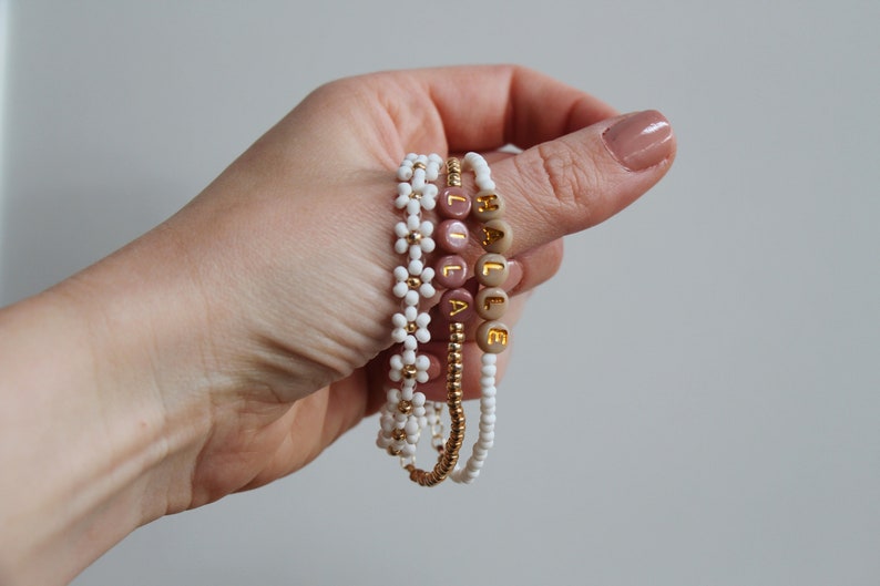 White Daisy Beaded Flower Bracelet Daisy Bracelet Stack Bracelets image 3