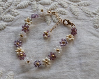 Violet | Beaded Flower Bracelet | Purple Flower Bracelet | Daisy Bracelet | Stack Bracelets