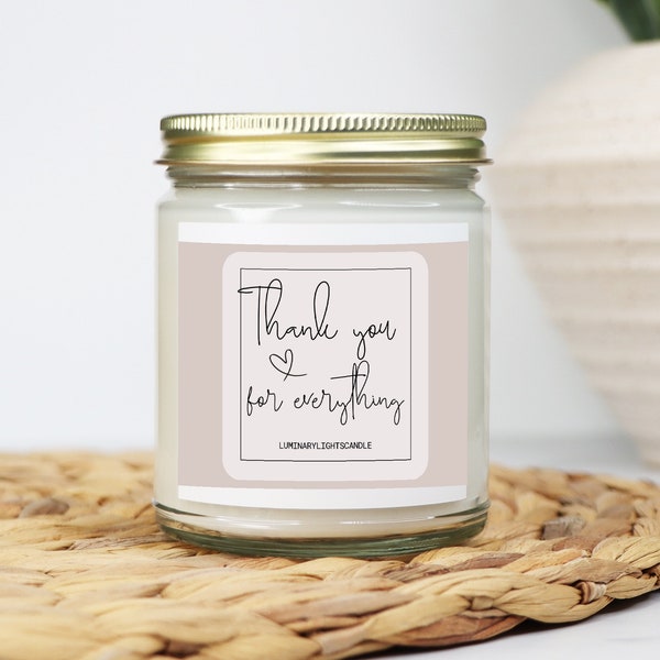 Thank you for everything Candle, Gift mom, gift nanny, nurse Gift, girlfriend Gift,Small Gift, cute Gift, trendy Gift, cute Accessoire