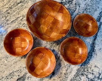 Pressed Wood Weave Salad Bowl Set