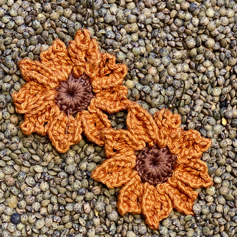 Sunflower Crochet Earrings image 1