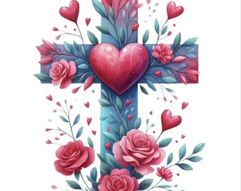 Valentine Day Cross He Loved Us First PNG Instant Download