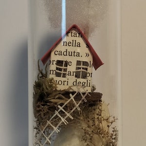 With me - little paper house in a bottle, vial with miniature house, paper art, chic miniatures, miniature landscape.